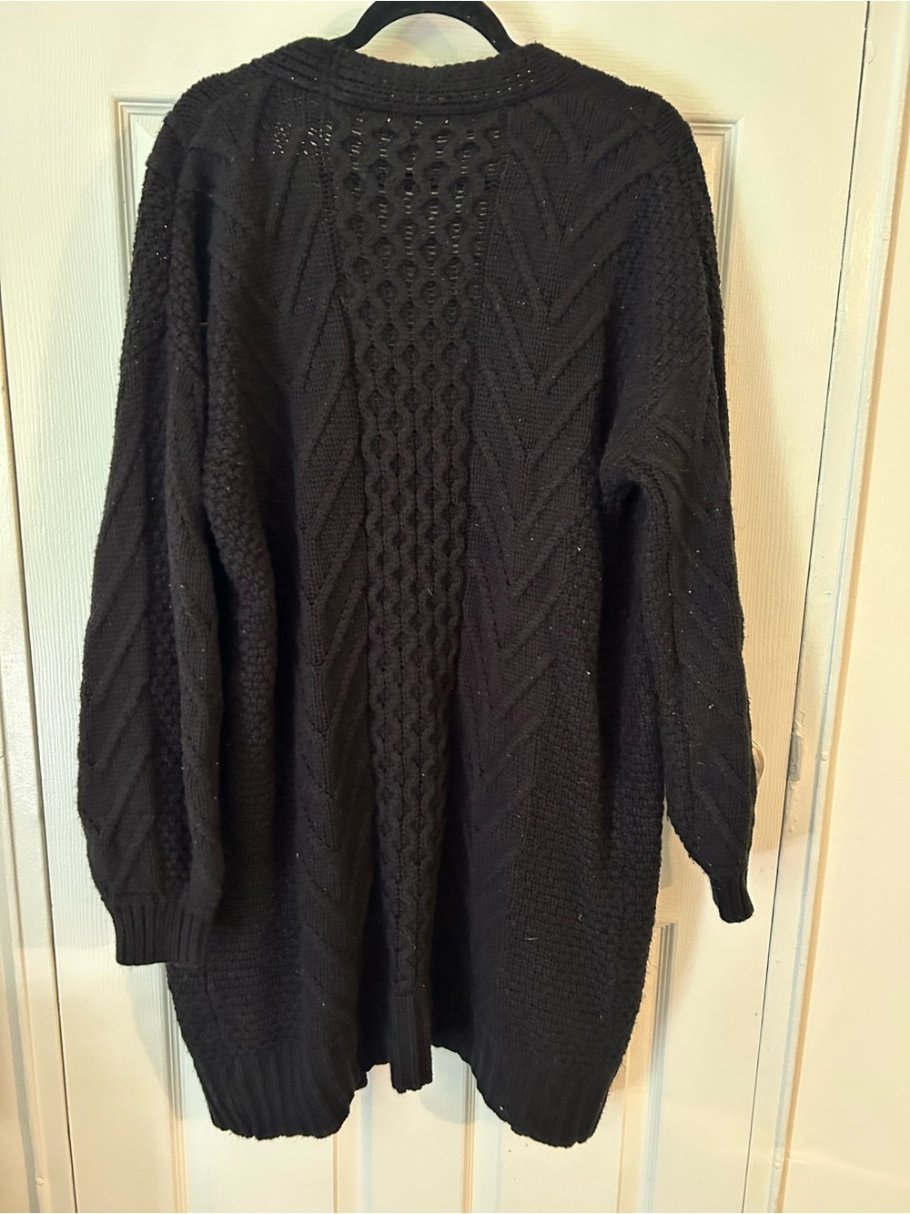Time and Tru Black Cable Knit Open-Front Cardigan